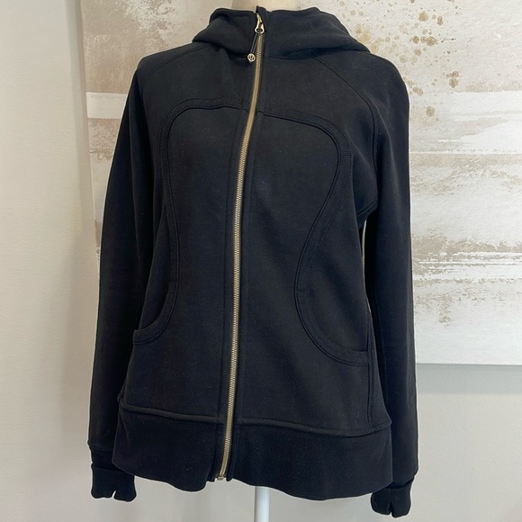Black Lululemon Full Zip-Up Hooded Sweatshirt with thumbholes size 10 - Picture 1 of 6